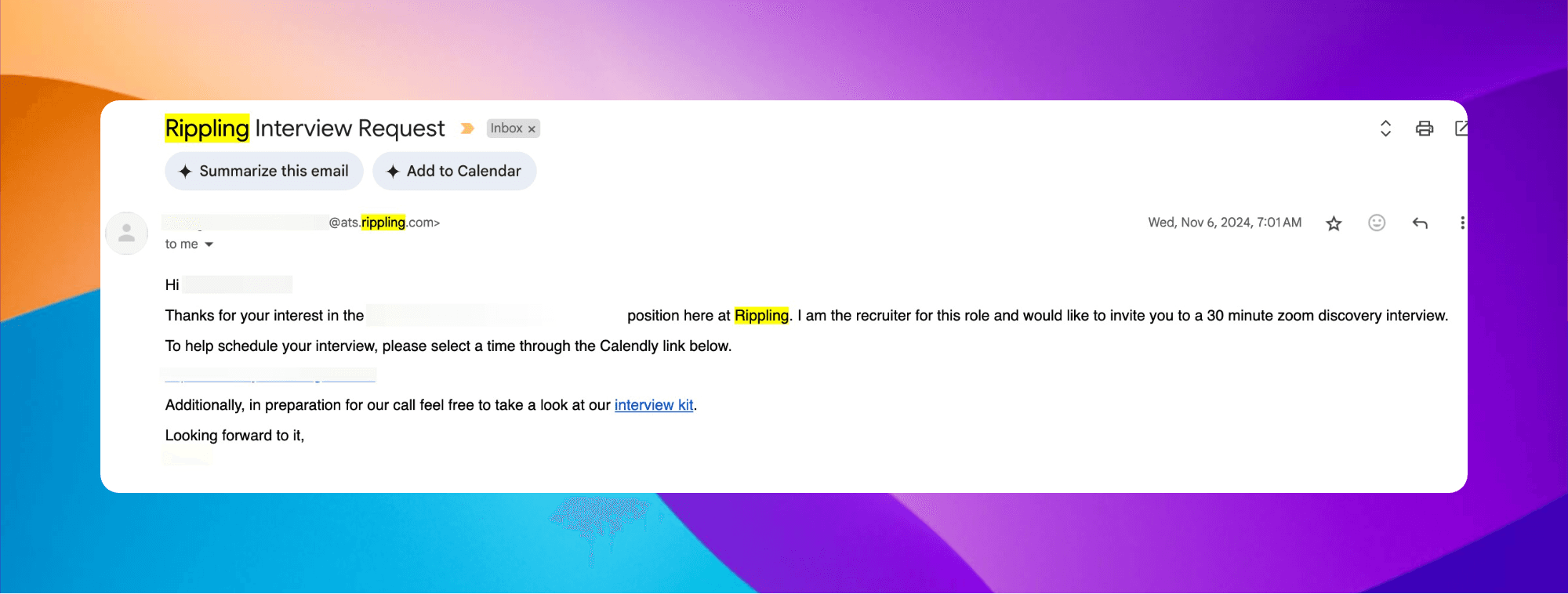 Rippling interview invitation email